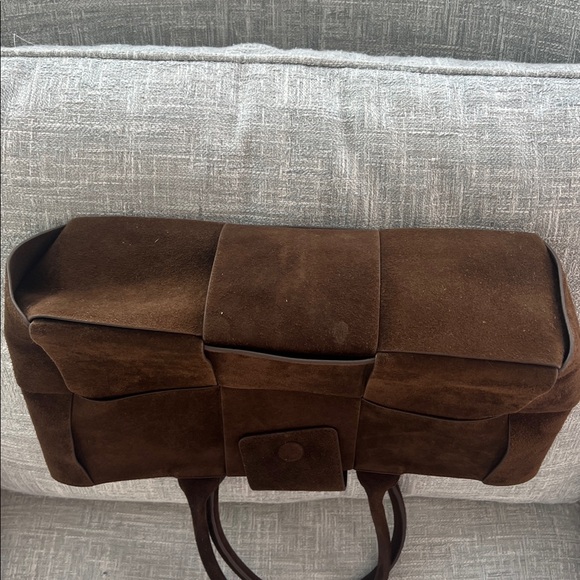 J. McLaughlin Tessare Suede Handbag Tote Brown Woven - Picture 6 of 9